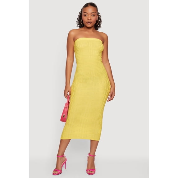 Women's Greek Key Knit Strapless Midi Dress