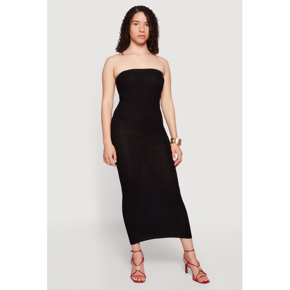 Women's Greek Key Knit Strapless Midi Dress