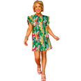 thumbnail image 1 of Women's Green Abstract Print Mini Dress with Frilled Neck and Ruffled Sleeves, 1 of 7