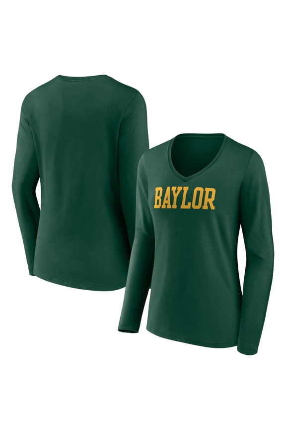 Women's Green Baylor Bears Basic Arch Long Sleeve V-Neck T-Shirt