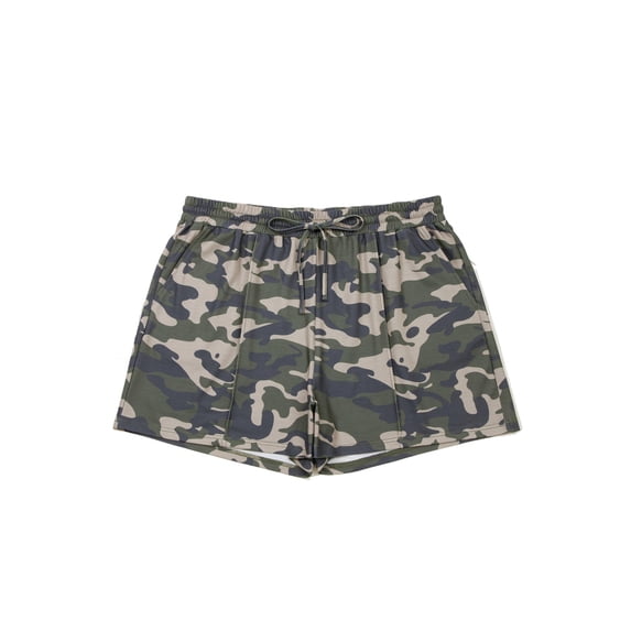 Women's Green Camo Shorts with Elastic Waist – Casual Plus Size Summer Style, 4X