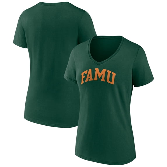 Women's Green Florida A&M Rattlers Basic Arch V-Neck T-Shirt