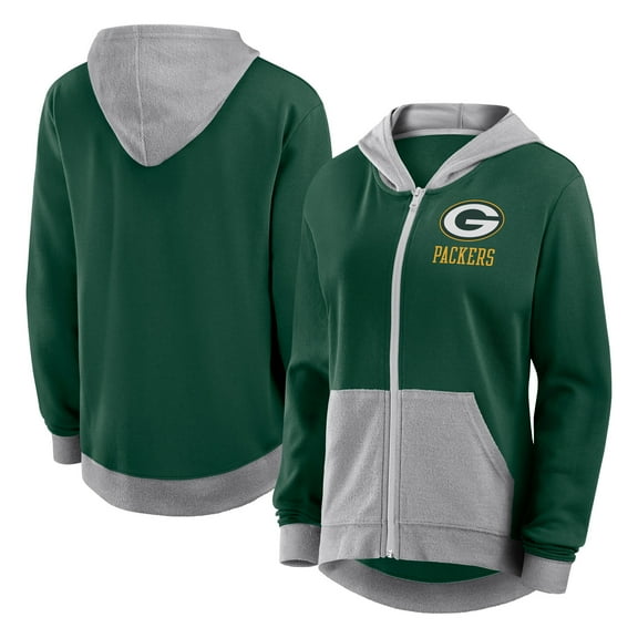 Women's Logo Athletic Green Green Bay Packers Hit It French Terry Full-Zip Hoodie