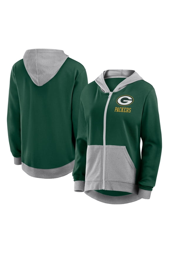 Women's Logo Athletic Green Green Bay Packers Hit It French Terry Full-Zip Hoodie
