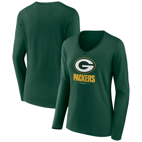 Women's Green Green Bay Packers Logo Team Lockup Long Sleeve V-Neck T-Shirt