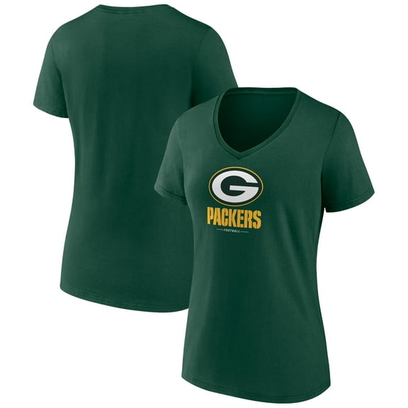 Women's Green Green Bay Packers Logo Team Lockup V-Neck T-Shirt