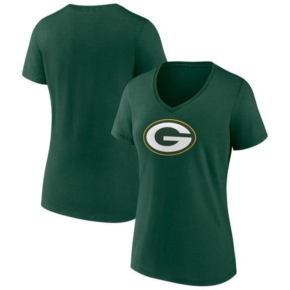 Women's Green Green Bay Packers Primary Team Logo V-Neck T-Shirt