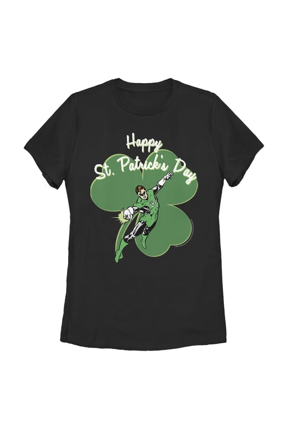 Women's Green Lantern Happy St. Patrick's Day Graphic Tee Black Small