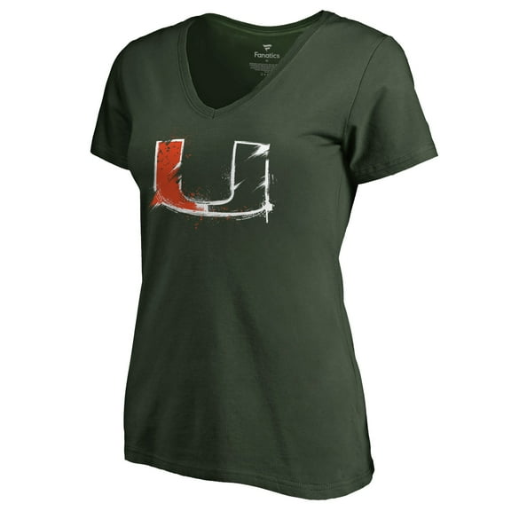 Women's Green Miami Hurricanes Splatter Logo V-Neck T-Shirt