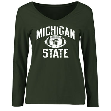 Women's Green Michigan State Spartans Distressed Football Long Sleeve T-Shirt