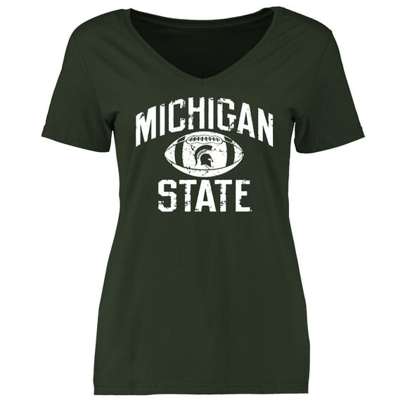Women's Green Michigan State Spartans Distressed Football T-Shirt