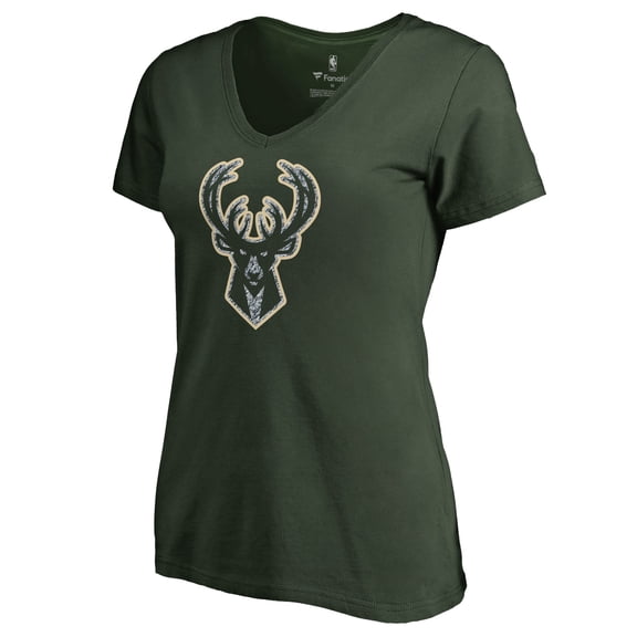 Women's Green Milwaukee Bucks Static Logo V-Neck T-Shirt