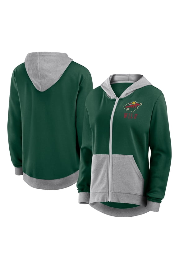 Women's Logo Athletic Green Minnesota Wild Hit It French Terry Full-Zip Hoodie