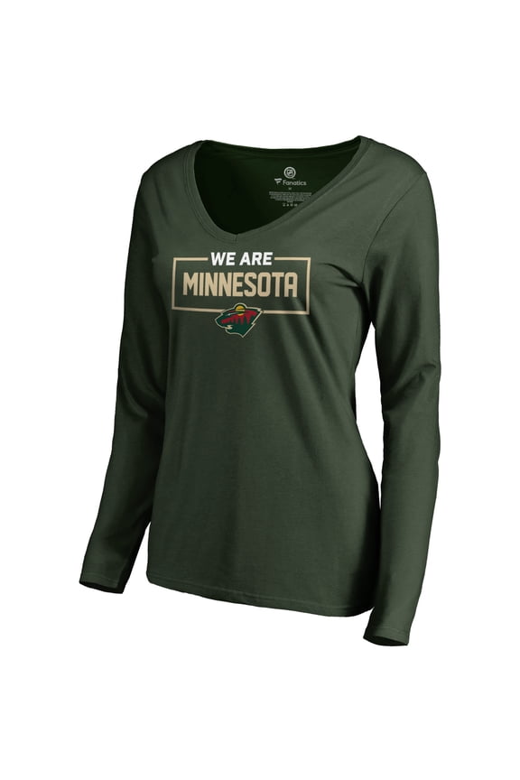 Women's Green Minnesota Wild Iconic Collection We Are Long Sleeve V-Neck T-Shirt