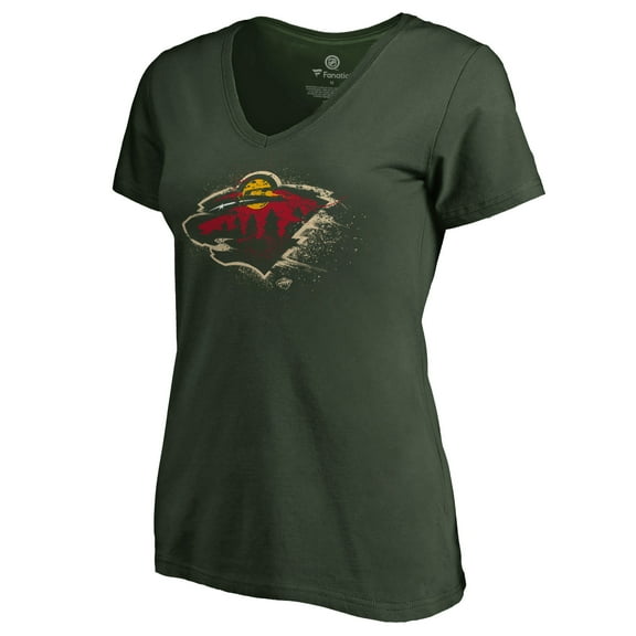 Women's Green Minnesota Wild Splatter Logo V-Neck T-Shirt