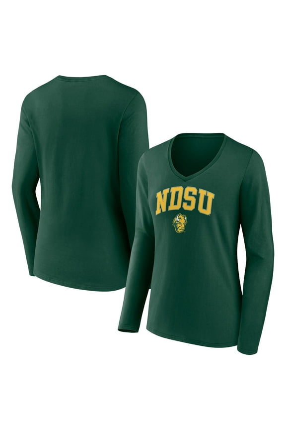 Women's Green NDSU Bison Campus Long Sleeve V-Neck T-Shirt