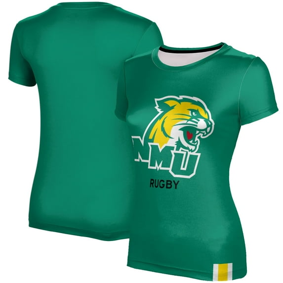 Women's Green Northern Michigan Wildcats Rugby T-Shirt