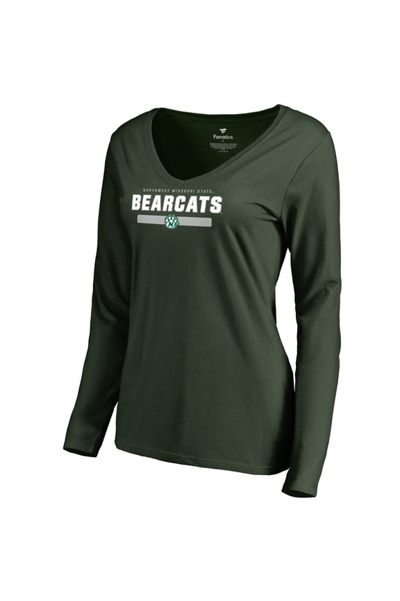 Women's Green Northwest Missouri State Bearcats Team Strong Long Sleeve V-Neck T-Shirt