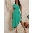 thumbnail image 1 of Women's Green One-Shoulder Sleeveless Dress - Ruffle Detail Asymmetrical Hem Midi Party/Cocktail/Evening Dress, 1 of 7