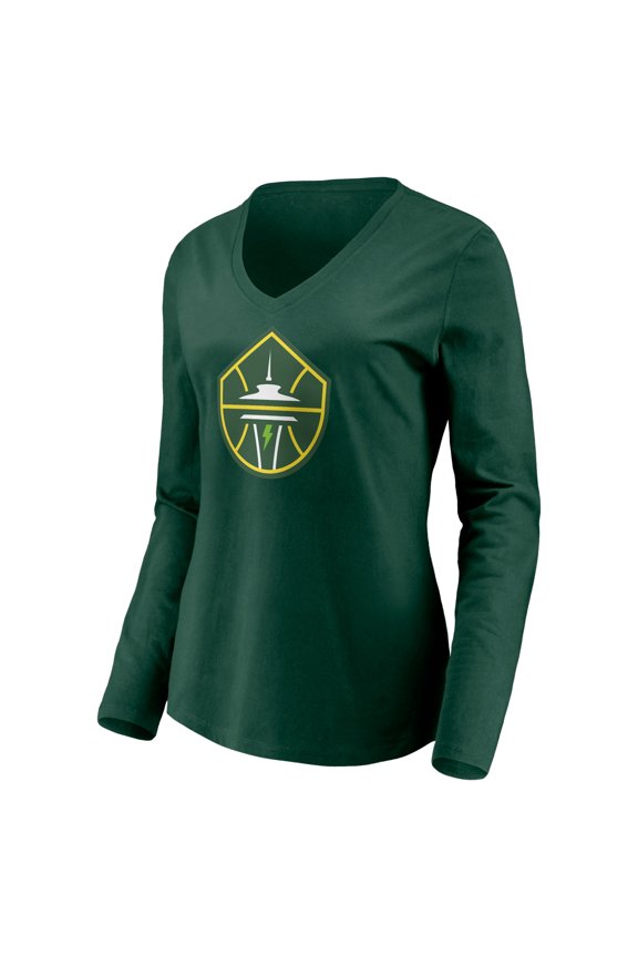 Women's Green Seattle Storm Primary Logo Long Sleeve V-Neck T-Shirt
