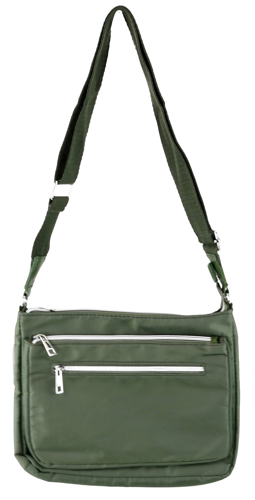 True Gear Nylon Multi-Zipper Crossbody Shoulder Bag for Women with Adjustable Strap, Green