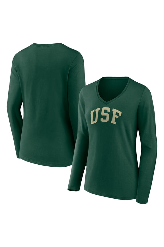 Women's Green South Florida Bulls Basic Arch Long Sleeve V-Neck T-Shirt