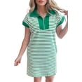 thumbnail image 1 of Women's Green Stripe Quarter Zip Polo Dress with Pockets – Casual Summer Style, XL, 1 of 12