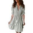thumbnail image 1 of Women's Green Stripe Tasseled Tie Neck Ruffled Dress – Ideal for Casual Summer Outings, XL, 1 of 6