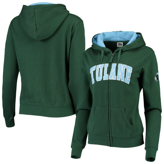 Women's Green Tulane Green Wave Arched Name Full-Zip Hoodie