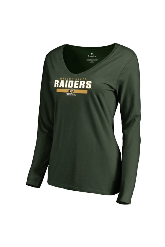 Women's Green Wright State Raiders Team Strong Long Sleeve V-Neck T-Shirt