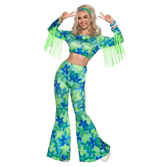 Women's Green and Blue Flower Power Costume
