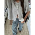 thumbnail image 1 of Women's Grey Knit Cardigan Short Sleeve Button Down Crew Neck Top, 1 of 10
