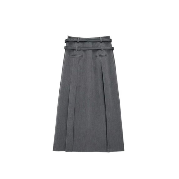 Women's Grey Long Skirt Y2k Vintage Japanese Harajuku High Waist Pleated Skirt Goth Black A-Line Mini Skirt Summer Clothes-Dark Grey-S