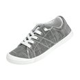 thumbnail image 1 of Women’s Grey Plaid LowTop Canvas Sneakers Lightweight Lace‑Up Casual Walking Flat Shoes for Daily Street Wear, 1 of 6