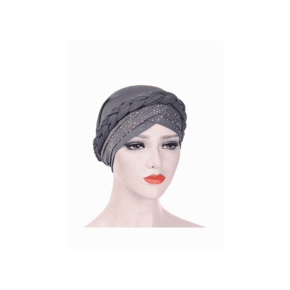 Women's Grey Twisted Braided Head Turban, Headscarf, Chemo Hat, Cap, Beanie, Soft Headband