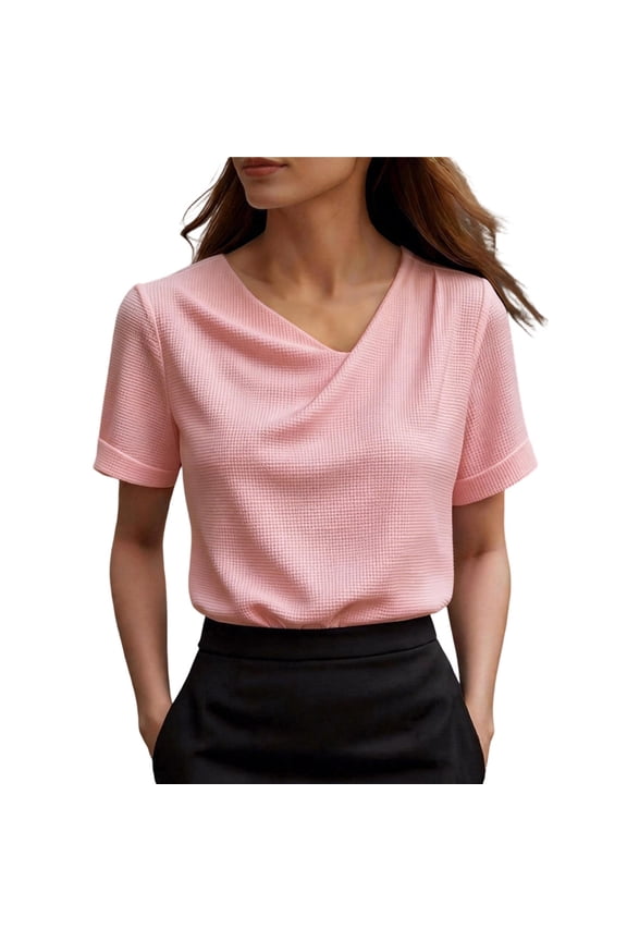 Women's Grid Pattern Knit Top, Casual Loose Round Neck Short Sleeve Top, Breathable Textured Knit Tops for Daily Wear