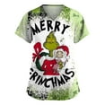 thumbnail image 1 of Women's Grinch Happiness Scrub Top, Womens Medical Nursing Ombre Uniform Grinch Printed Scrub Tops with Two Pockets Plus Size, 1 of 3