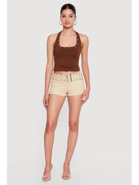Women's Grommet Detail Cropped Halter Top