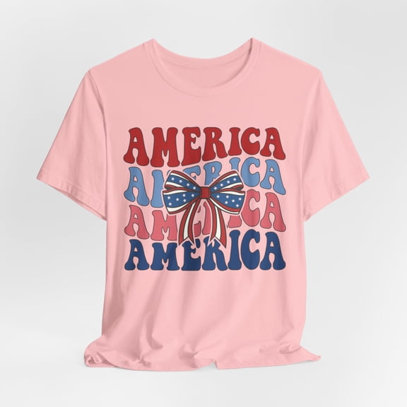 Women's Groovy Retro America Coquette Bow 4th of July Shirt
