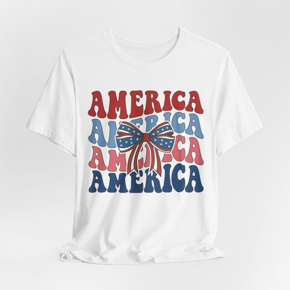 Women's Groovy Retro America Coquette Bow 4th of July Shirt