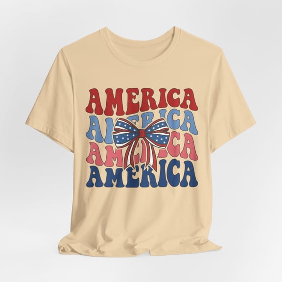 Women's Groovy Retro America Coquette Bow 4th of July Shirt