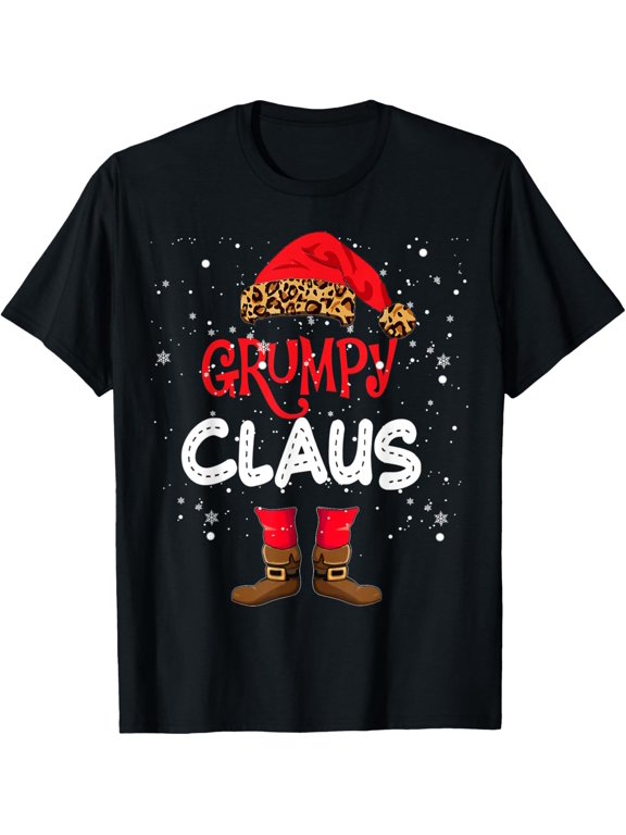 Women's Grumpy Claus Plaid Leopard Christmas Xmas Family T-Shirt