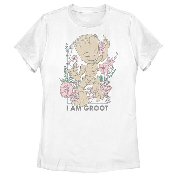 Women's Guardians of the Galaxy Floral I Am Groot  Graphic Tee White 2X Large
