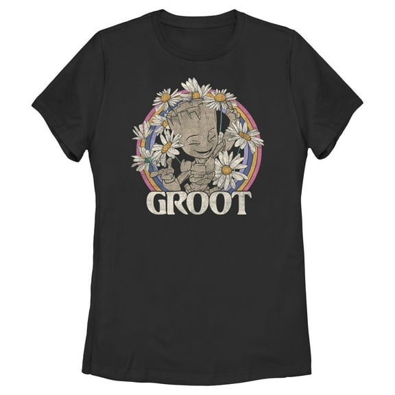 Women's Guardians of the Galaxy Groot Springtime Graphic Tee Black 2X Large