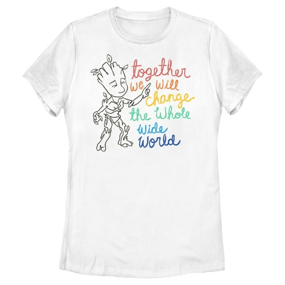 Women's Guardians of the Galaxy Groot Together We Will Change the World Graphic Tee White X Large