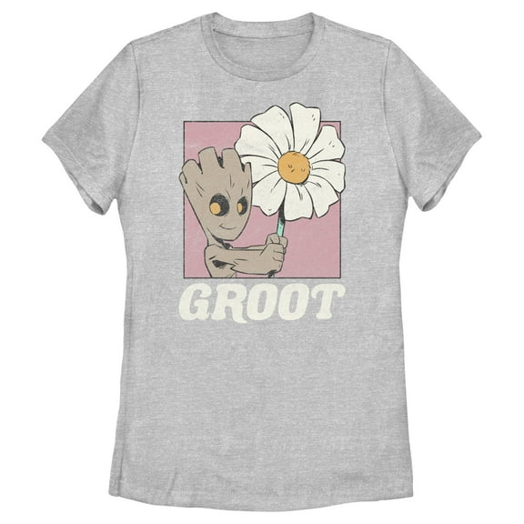 Women's Guardians of the Galaxy Groot and Flower Portrait  Graphic Tee Athletic Heather Small