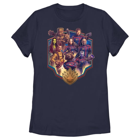 Women's Guardians of the Galaxy Vol. 3 Heroes Badge Graphic Tee Navy Blue X Large