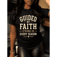 thumbnail image 1 of Women's Guided By Faith Strong In Every Season Inspirational Christian Graphic T-Shirt, Vintage Faith-Based Casual Short Sleeve Tee, 1 of 9