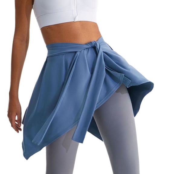 Women's Gym Wrap Skirt Quick Dry Skirt Yoga Cover Up High Low Hem Athletic Wrap Shirt Tennis Ballet Running Dance Workout Gym Top Tie Up Blue Small-X-Large