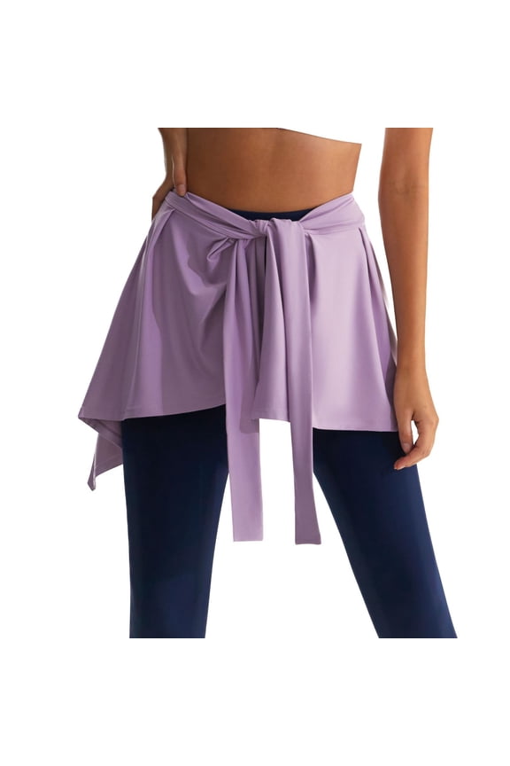 Women's Gym Wrap Skirt Quick Dry Skirt Yoga Cover Up High Low Hem Athletic Wrap Shirt Tennis Ballet Running Dance Workout Gym Top Tie Up Light Purple Small-X-Large